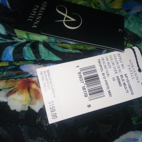 Adrianna Papell Tropical Print Burnout Textured Maxi Dress Sz 12 NWT - Picture 10 of 11